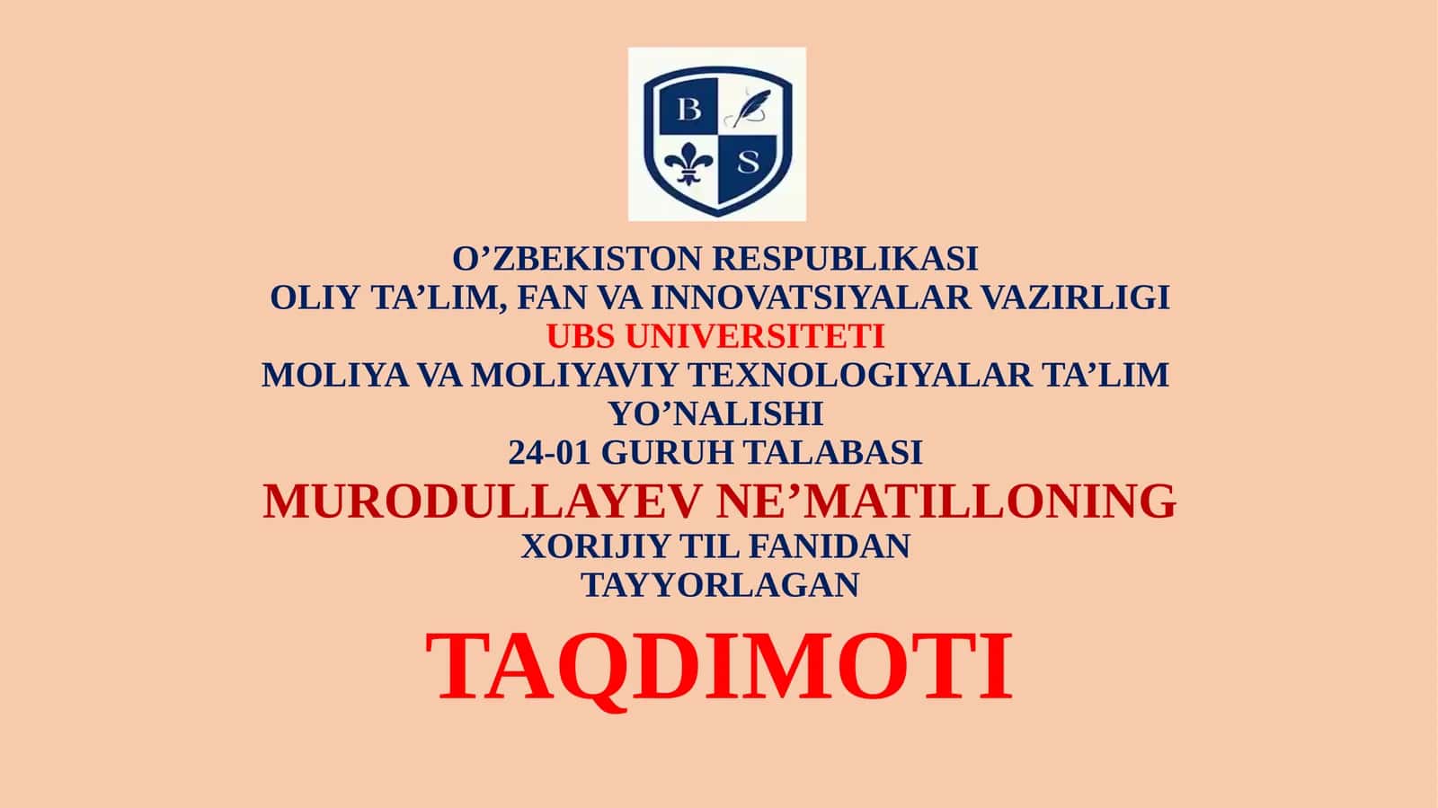 MOLIYA VA MOLIYAVIY TEXNOLOGIYALAR