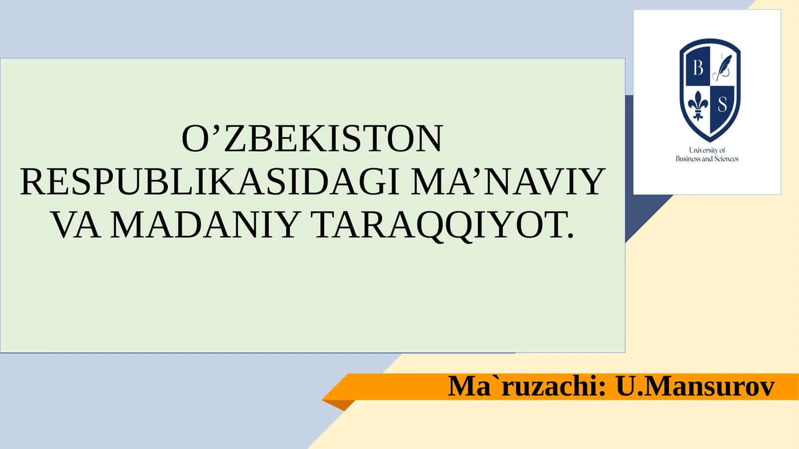 O’ZBEKISTON RESPUBLIKASIDAGIMA’NAVIYVA MADANIY TARAQQIYOT