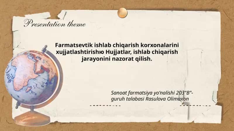 Sanoat farmatsiya yoʻnalishida farmatsevtik ishlab chiqarish