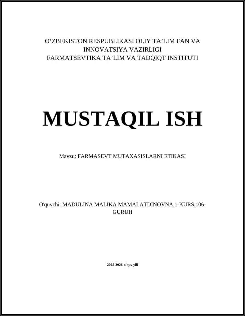 FARMASEVT MUTAXASISLARNI ETIKASI