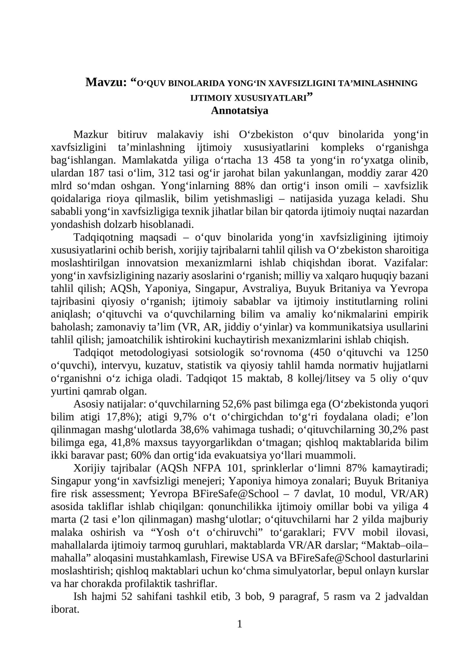 BMI. Hayot faoliyati xavfsizligi fanidan