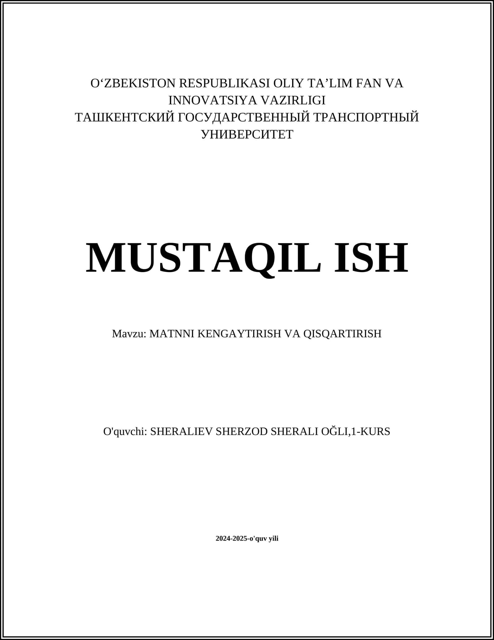 MATNNI KENGAYTIRISH VA QISQARTIRISH