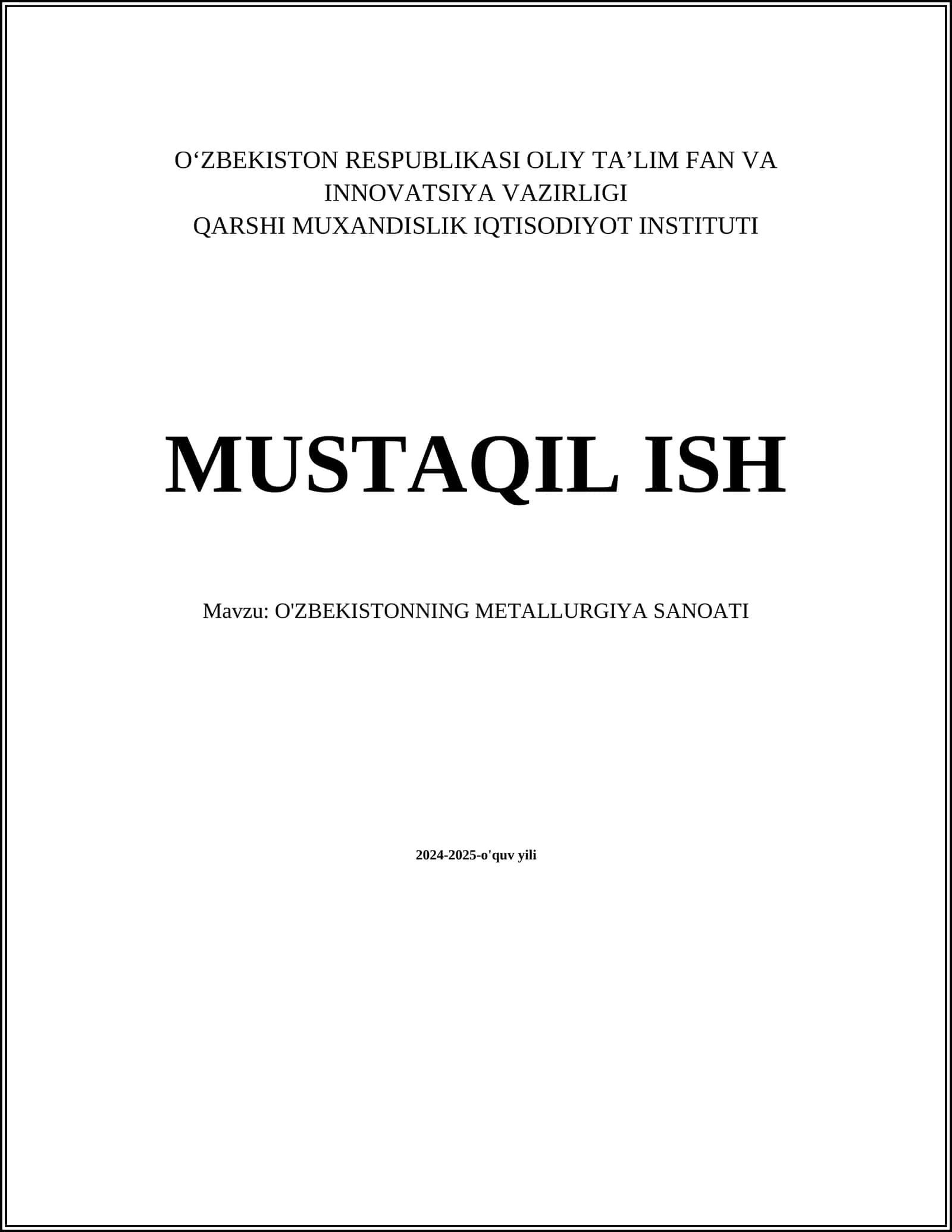 O'ZBEKISTONNING METALLURGIYA SANOATI