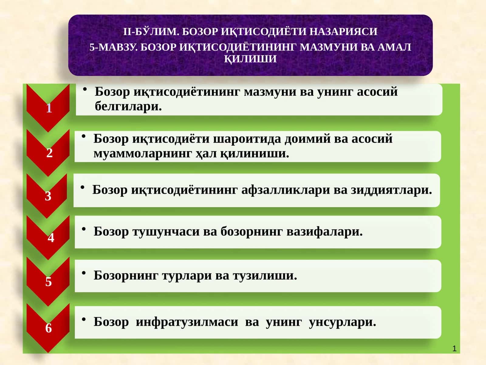 Бозор иқтисодиётининг мазмуни ва унинг асосий белгилари