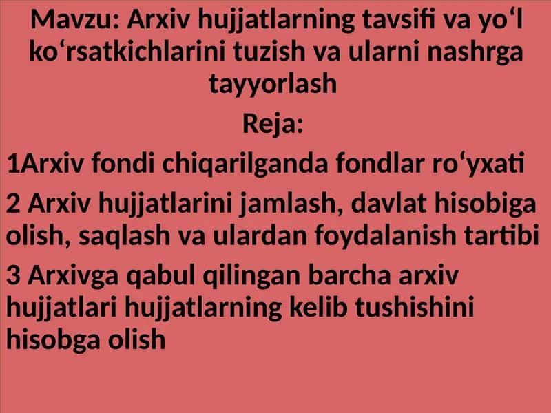 Arxiv hujjatlarning tavsifi va yo'lo ko'rsatkichlari