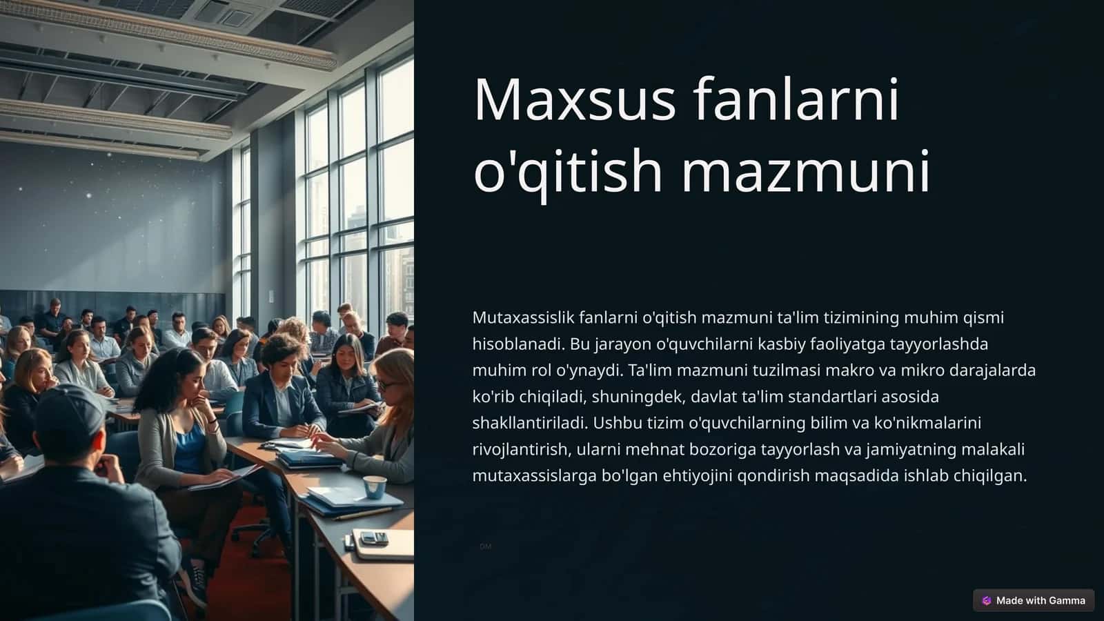 Maxsus fanlarni o'qitish mazmuni