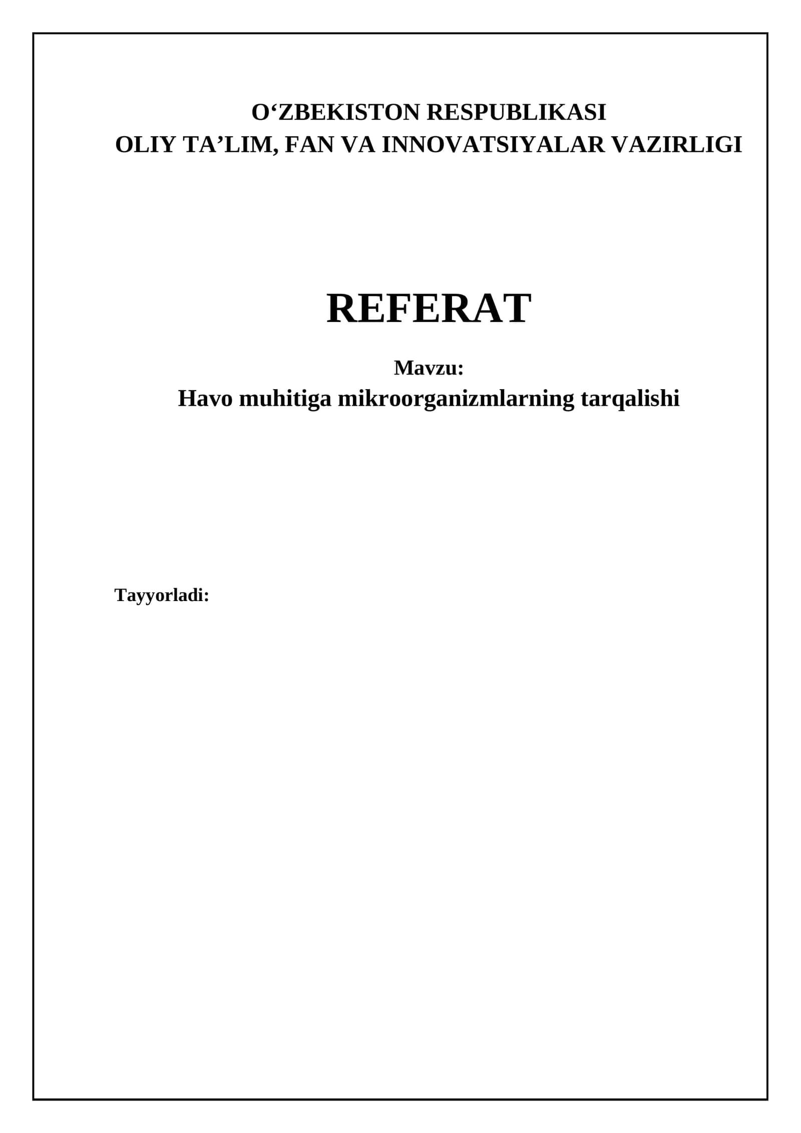 Havo muhitiga mikroorganizmlarning tarqalishi