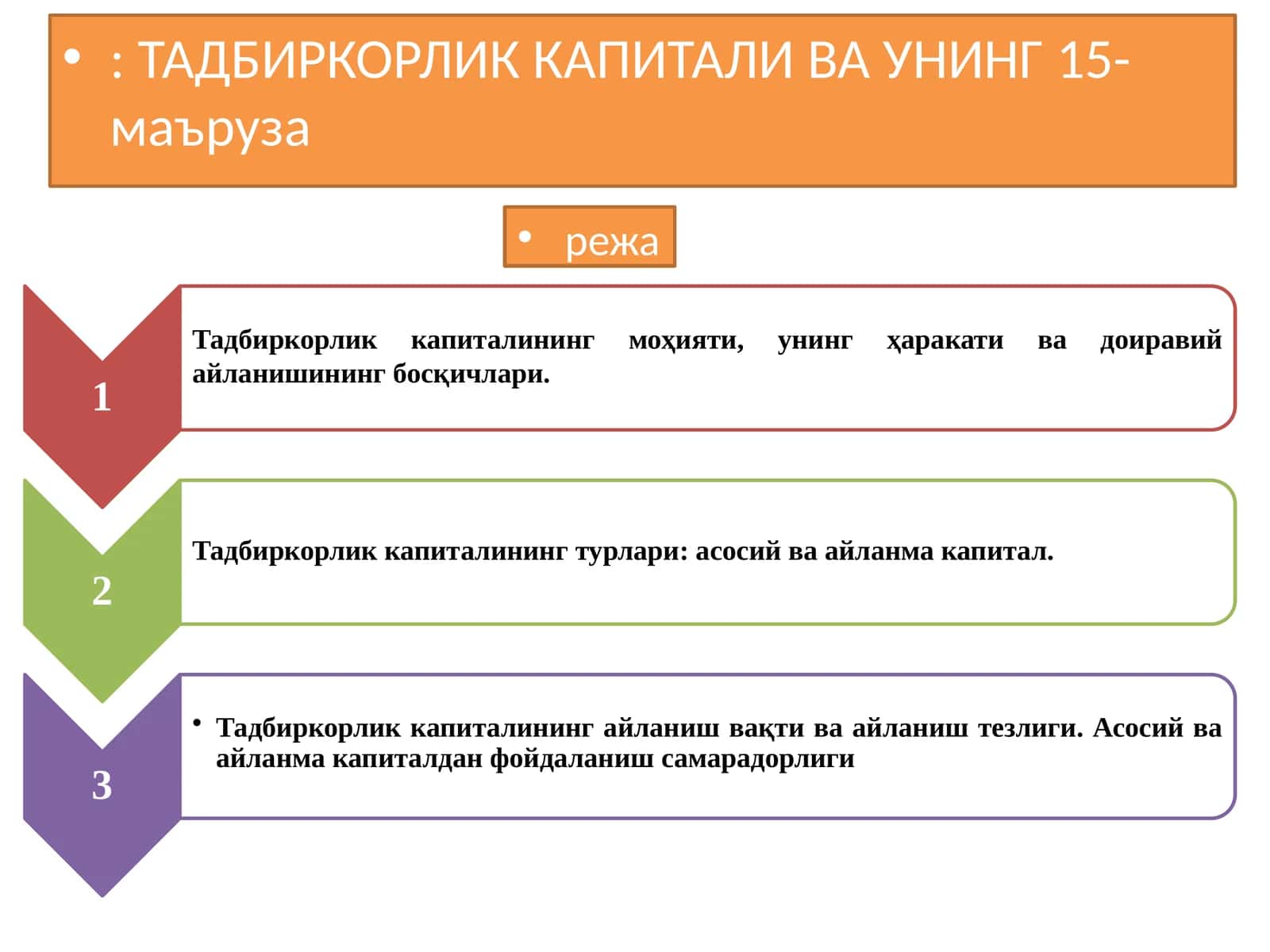 Тадбиркорлик капитали ва унинг 15-маъруза