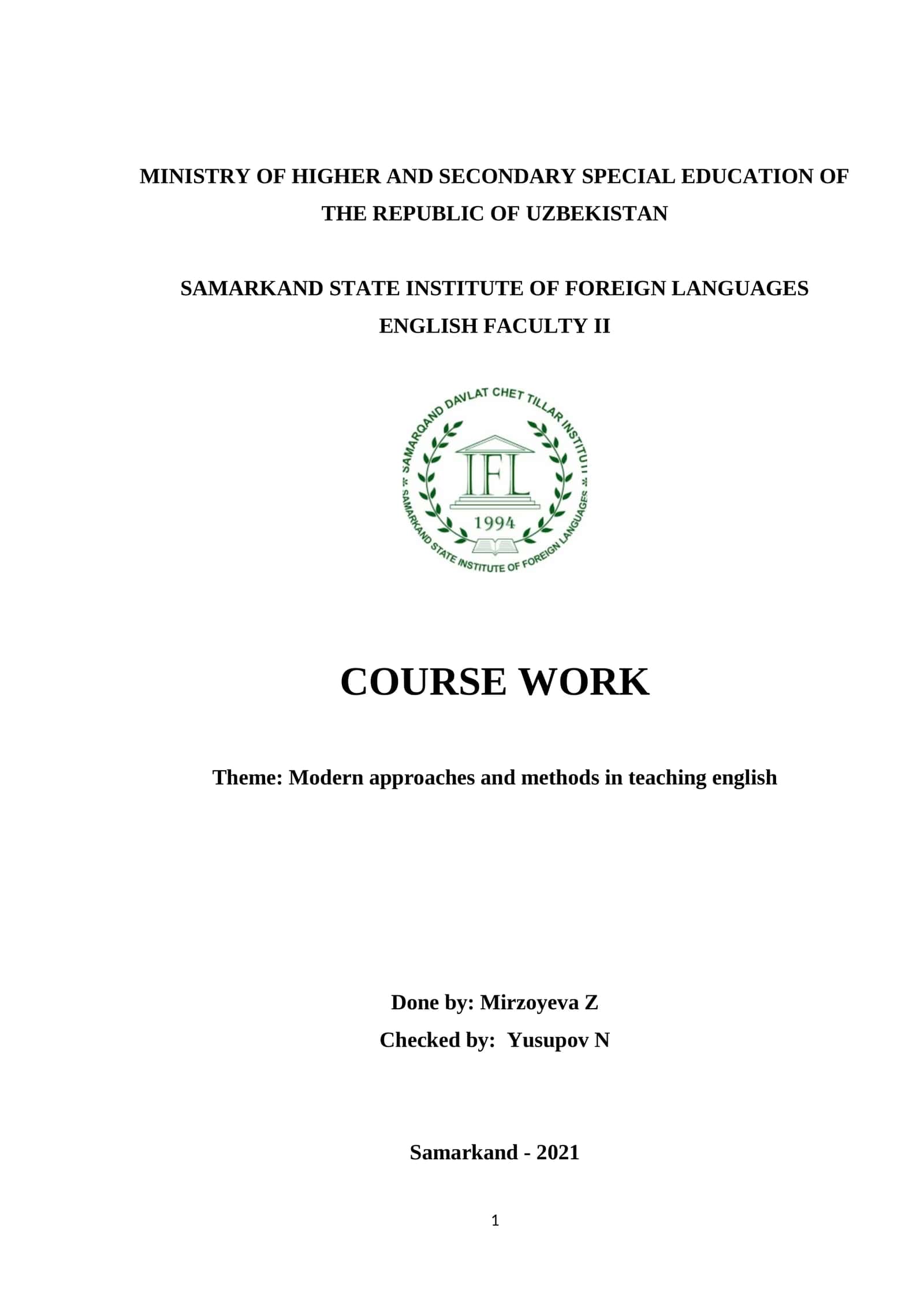 Course Work: Modern Approaches and Methods in Teaching English
