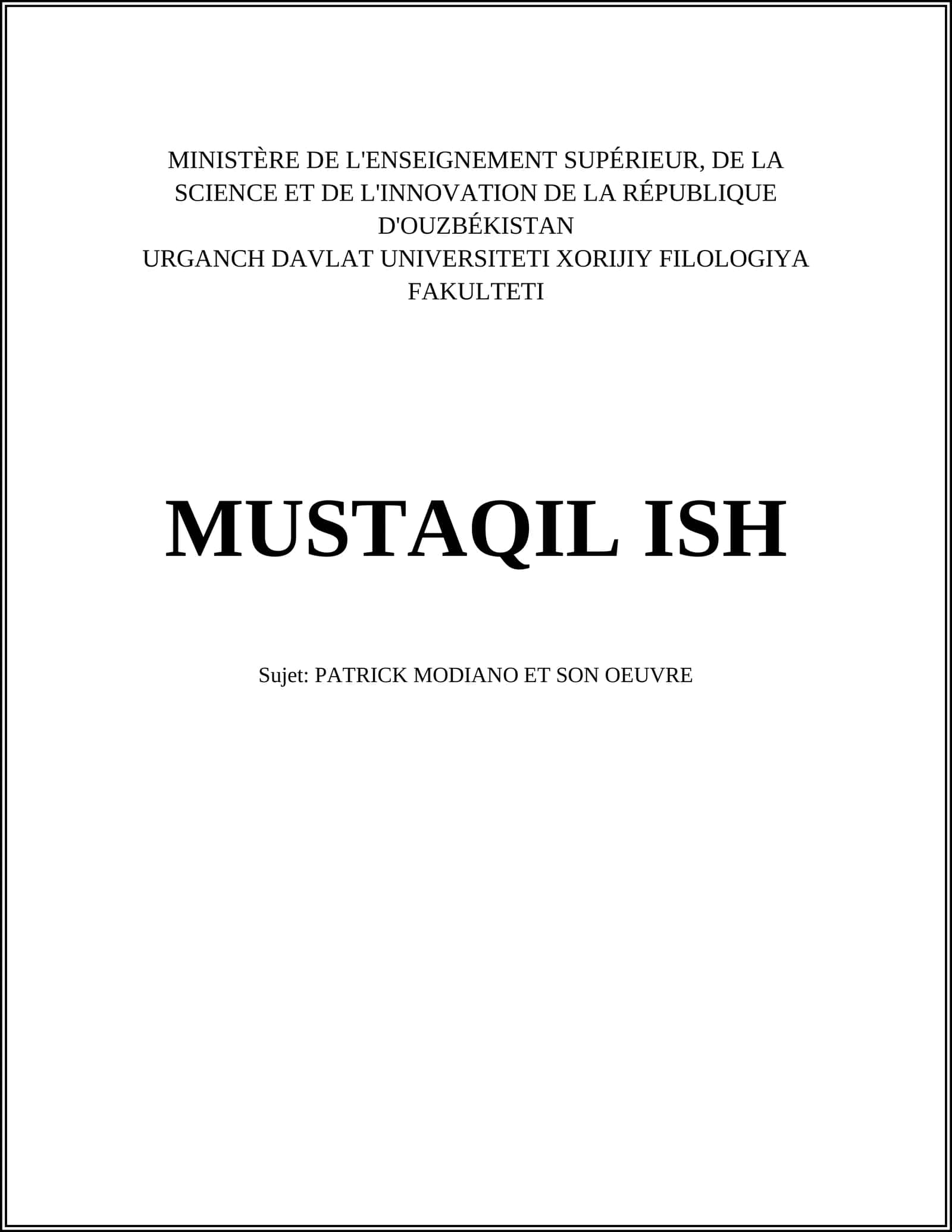 PATRICK MODIANO ET SON OEUVRE