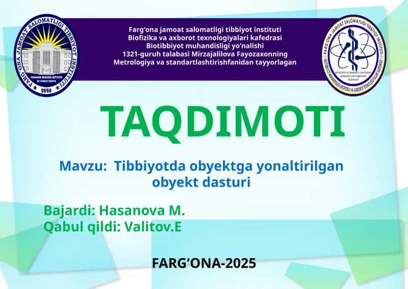 Tibbiyotda obyektga yonaltirilgan obyektdasturi