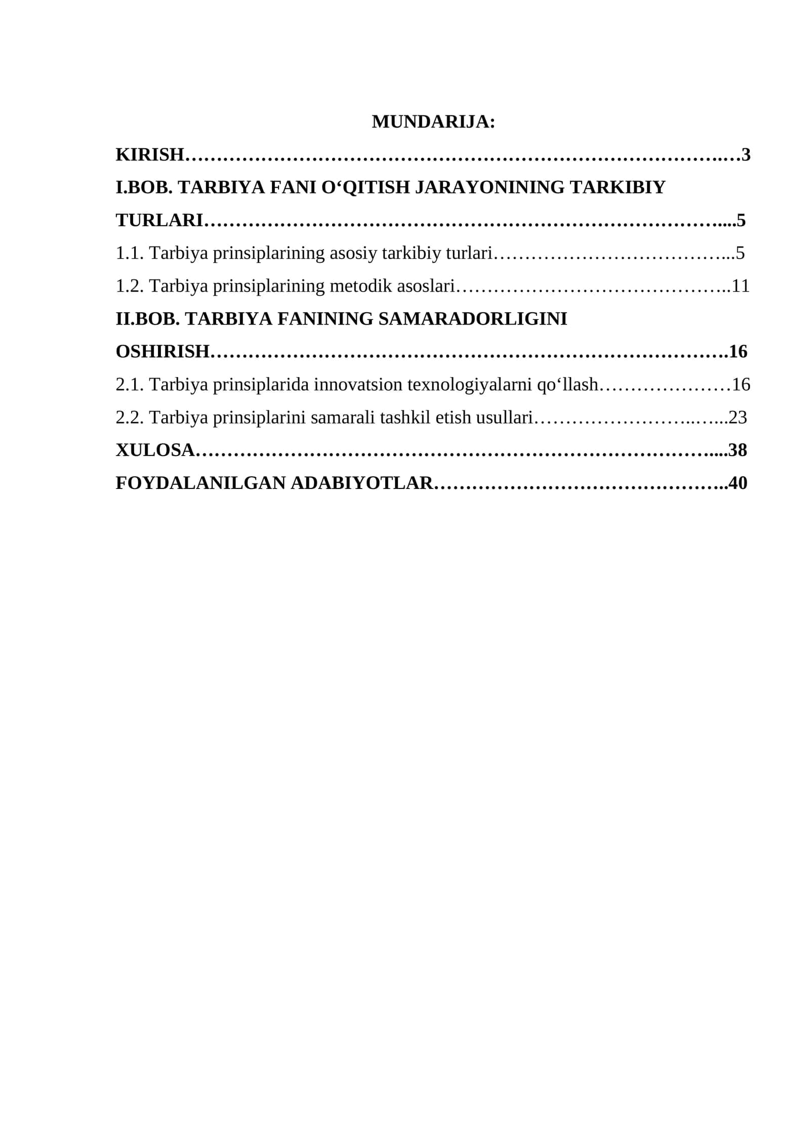 Tarbiya fanini o‘qitish jarayoni
