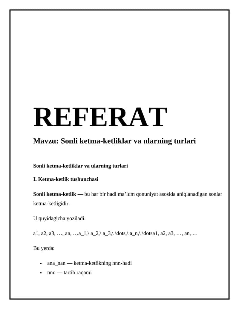 Sonli ketma-ketliklar va ularning turlari