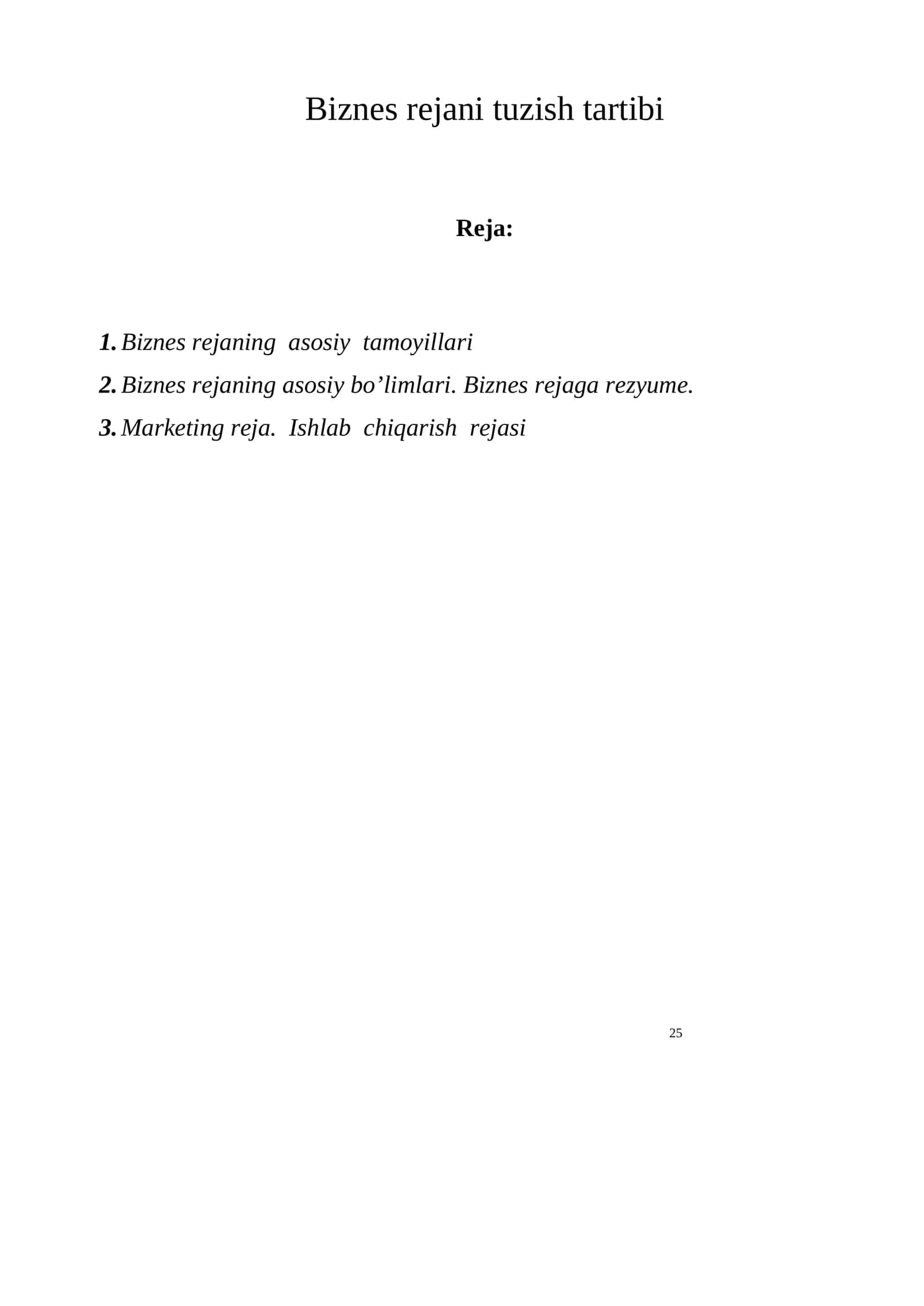 Biznes rejani tuzish tartibi