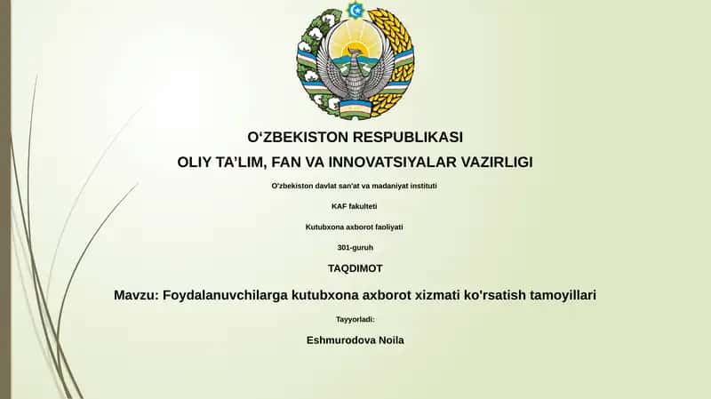 Foydalanuvchilarga kutubxona axborot xizmati ko'rsatish tamoyillari