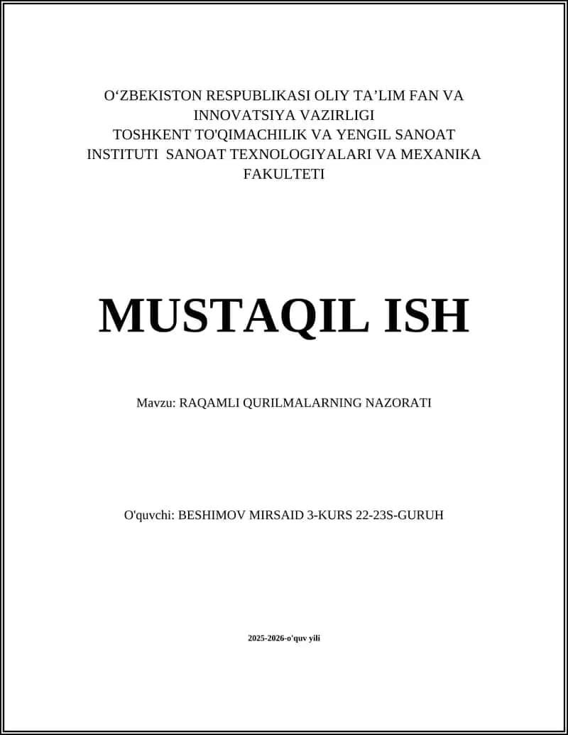 RAQAMLI QURILMALARNING NAZORATI