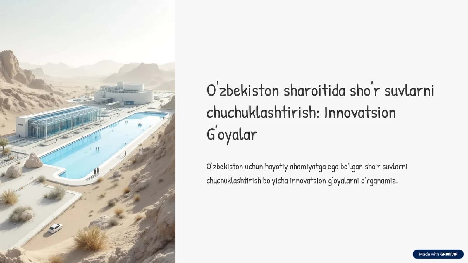 O'zbekiston sharoitida sho'r suvlarni chuchuklashtirish Innovatsion g'oyalar