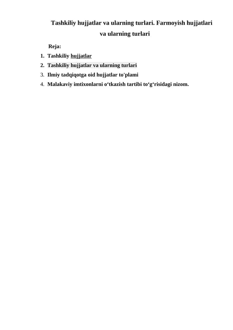 Tashkiliy hujjatlar va ularning turlari
