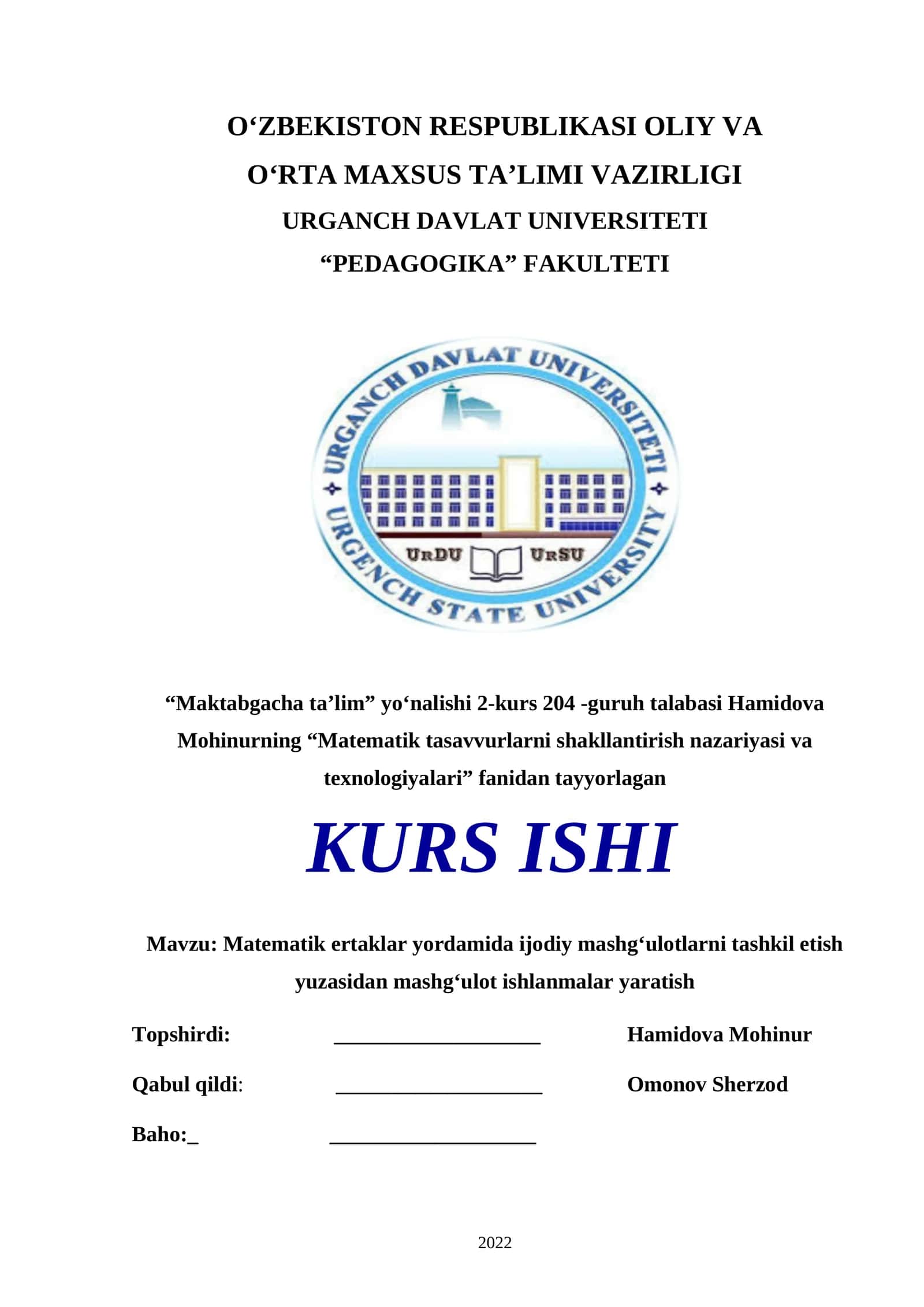 Matematik tasavvurlarni shakllantirish nazariyasi va texnologiyalari