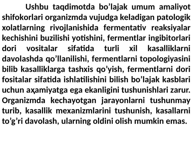 fermentlar gaqida batafsil malumotlar tibbiy va biologik kimyosi