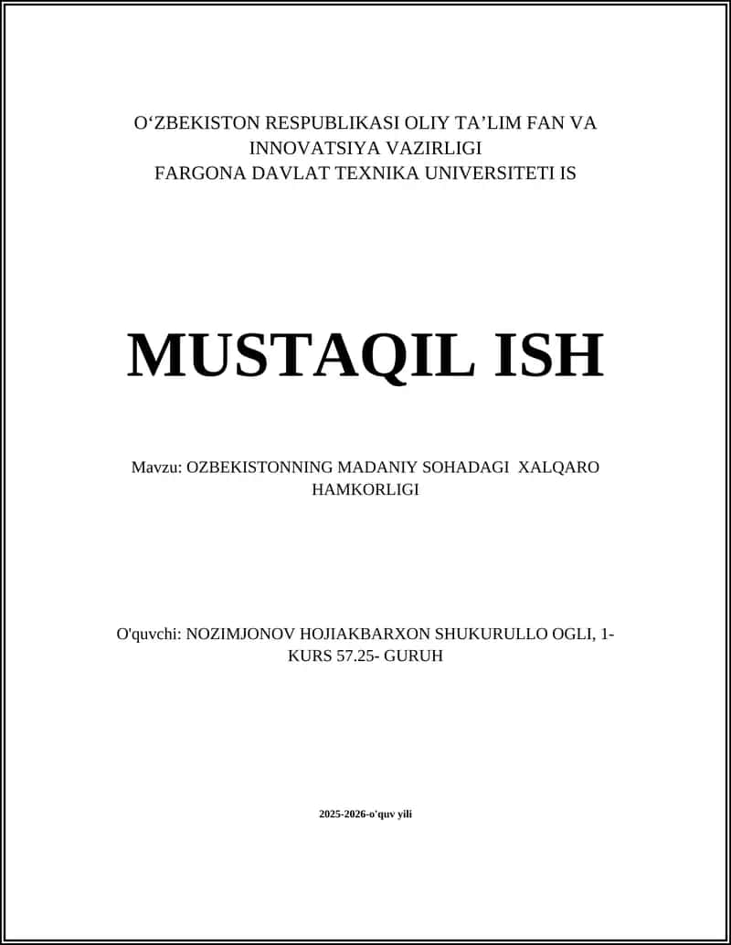 O‘zbekistonning madaniy sohadagi xalqaro hamkorligi
