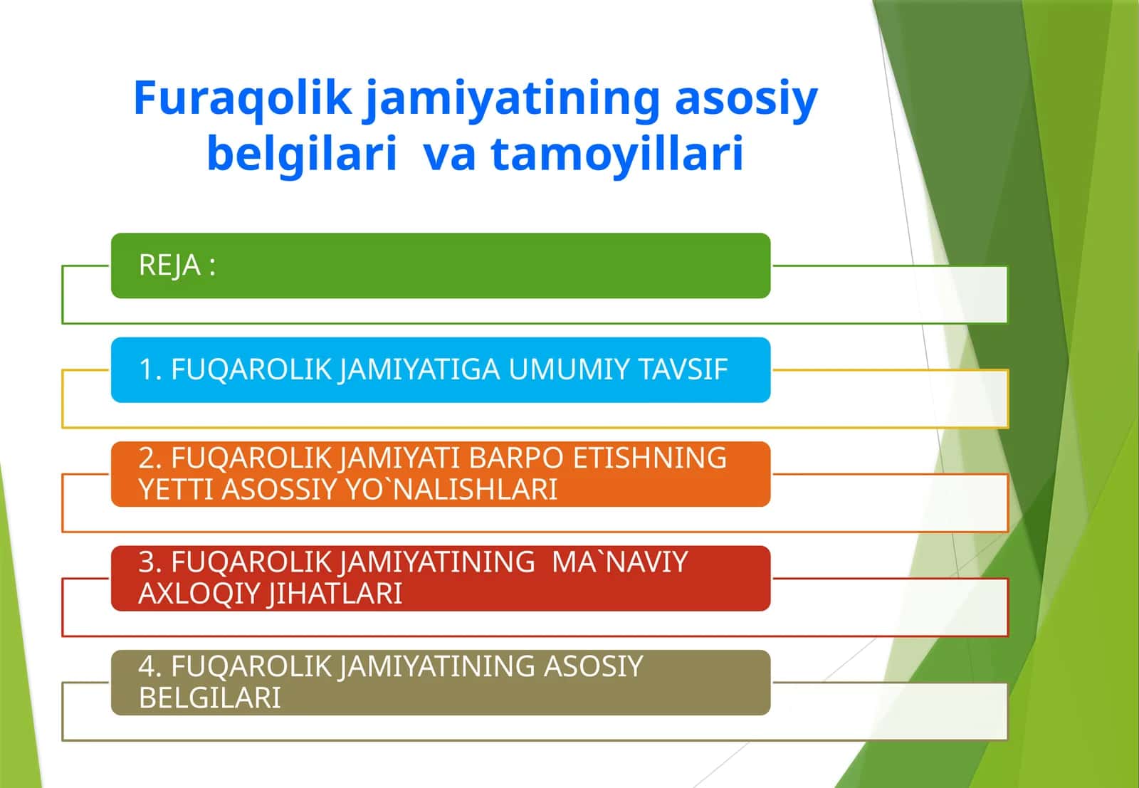 Furaqolik jamiyatining asosiy belgilari va tamoyillari