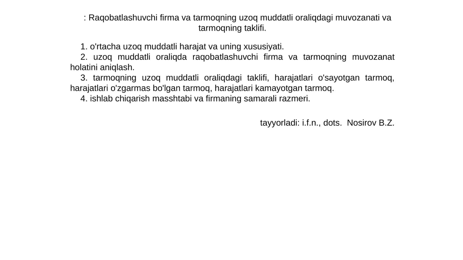 Uzoq muddatli firma va tarmoqning muvozanati