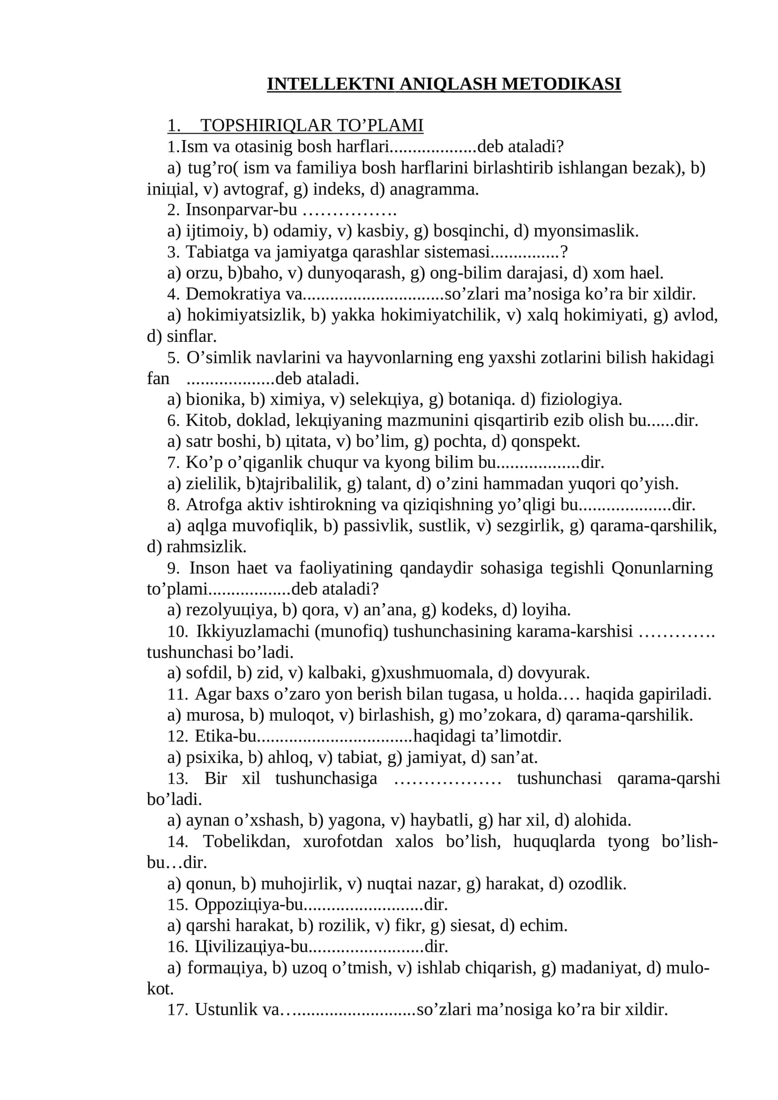 IIB ga testlar