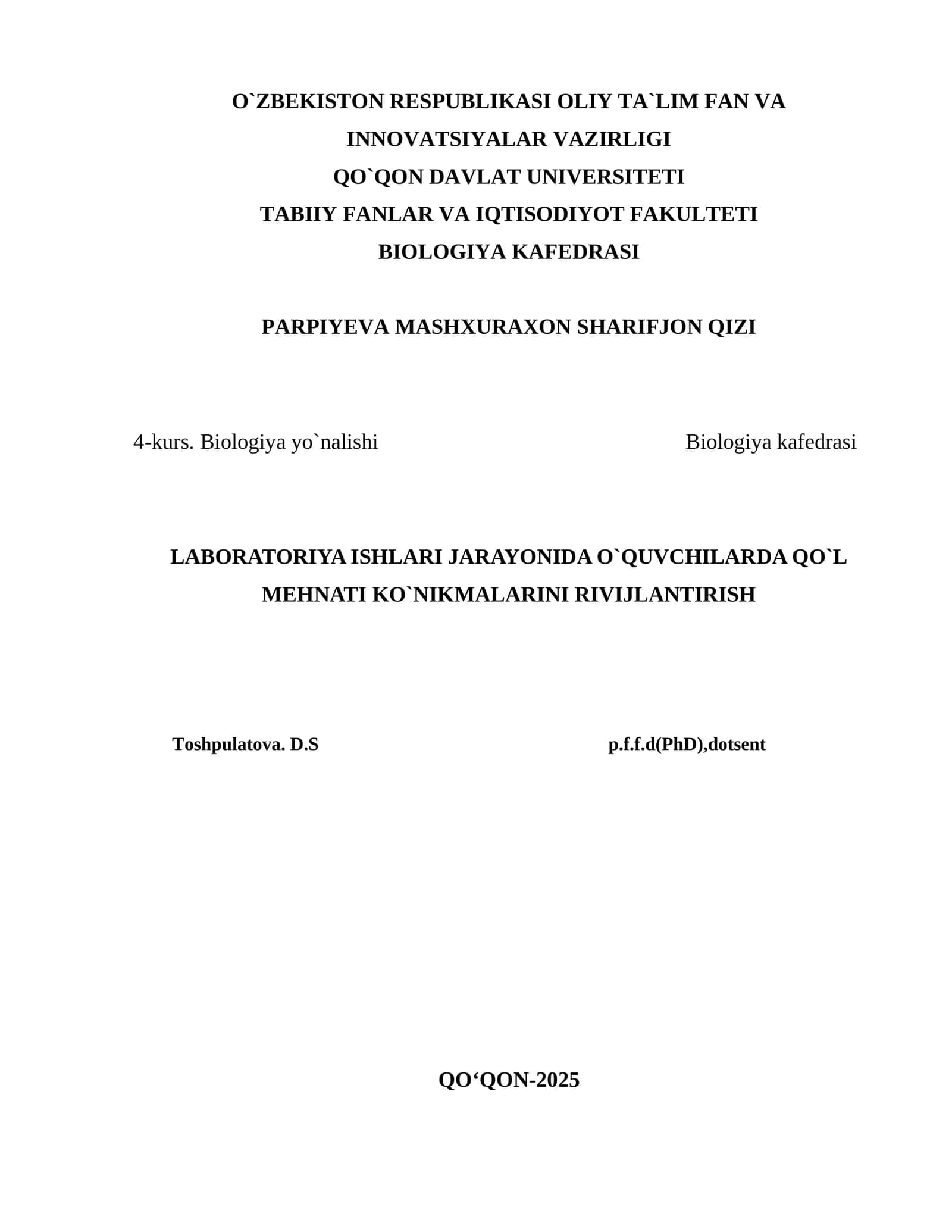 Biologiya Laboratoriya Uchun Ta'lim Materiallari