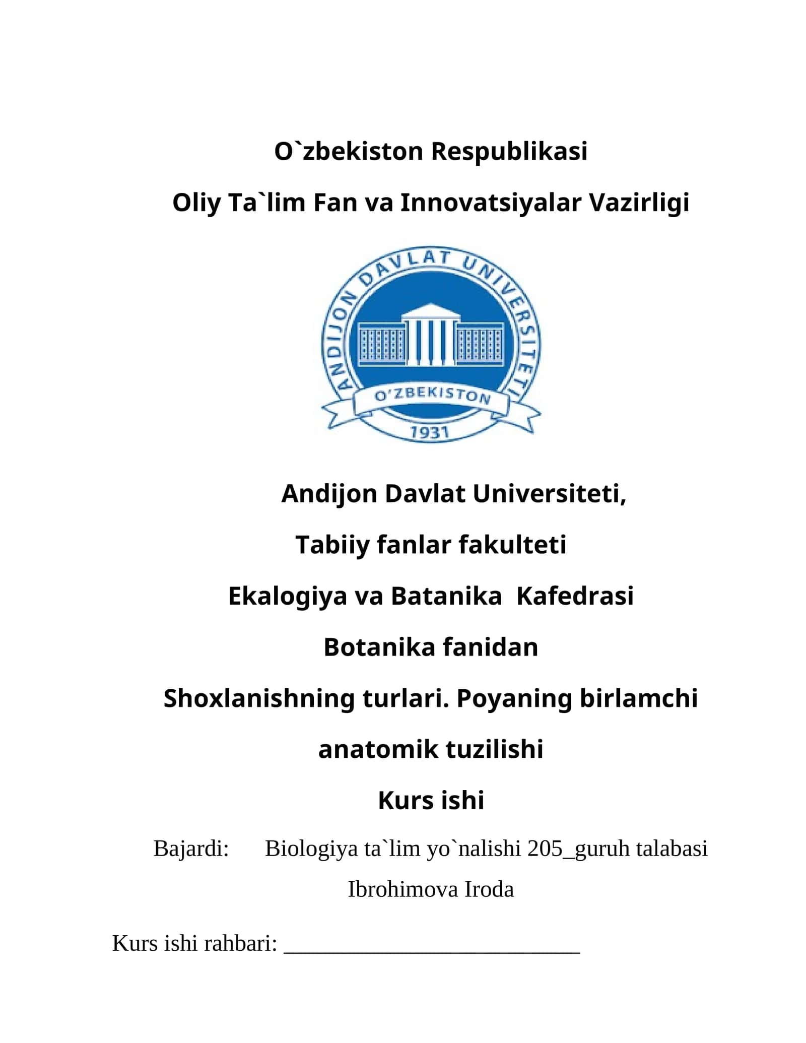 Shoxlanishning turlari. Poyaning birlamchi anatomik tuzilishi