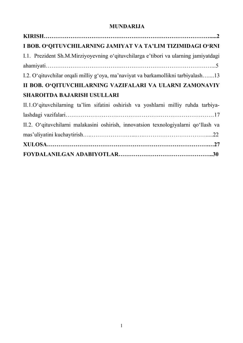 O‘QITUVCHILARNING JAMIYAT VA TA’LIM TIZIMIDAGI O‘RNI.