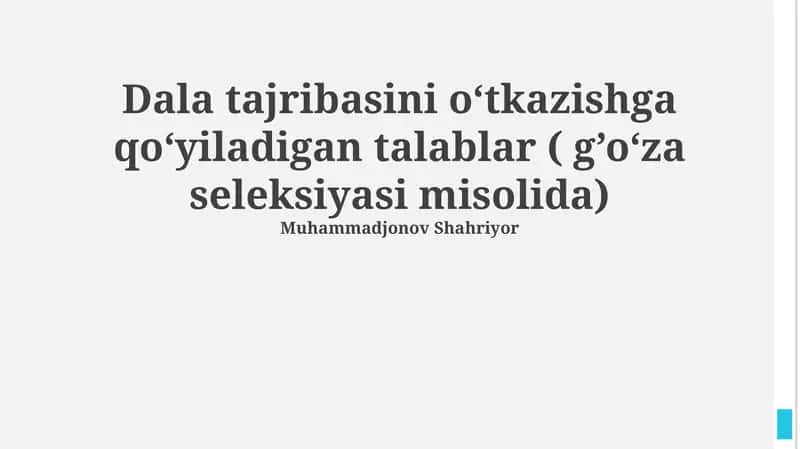 Daladagi Tajriba Talablari: Paxta Seleksiyasi