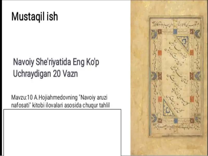 Alisher Navoiy g'azaluda uchraydigan 20 ta vazn