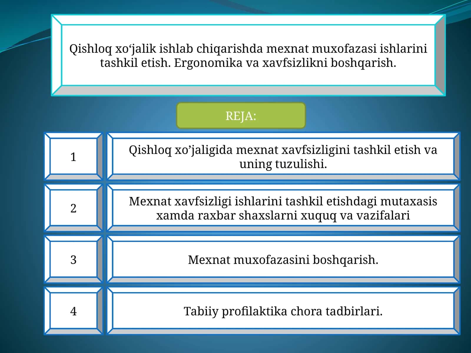 Mexnat xavfsizligini tashkil etish va uning tuzulishi