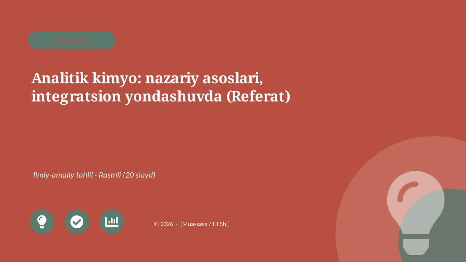 Analitik kimyo: nazariy asoslari, integratsion yondashuvda (Referat)