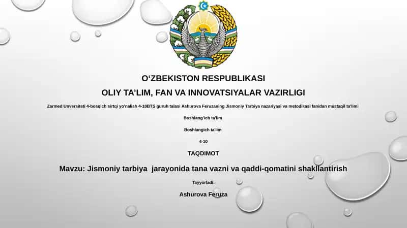 Jismoniy tarbiya jarayonida tana vazni va qaddi-qomatini shakllantirish