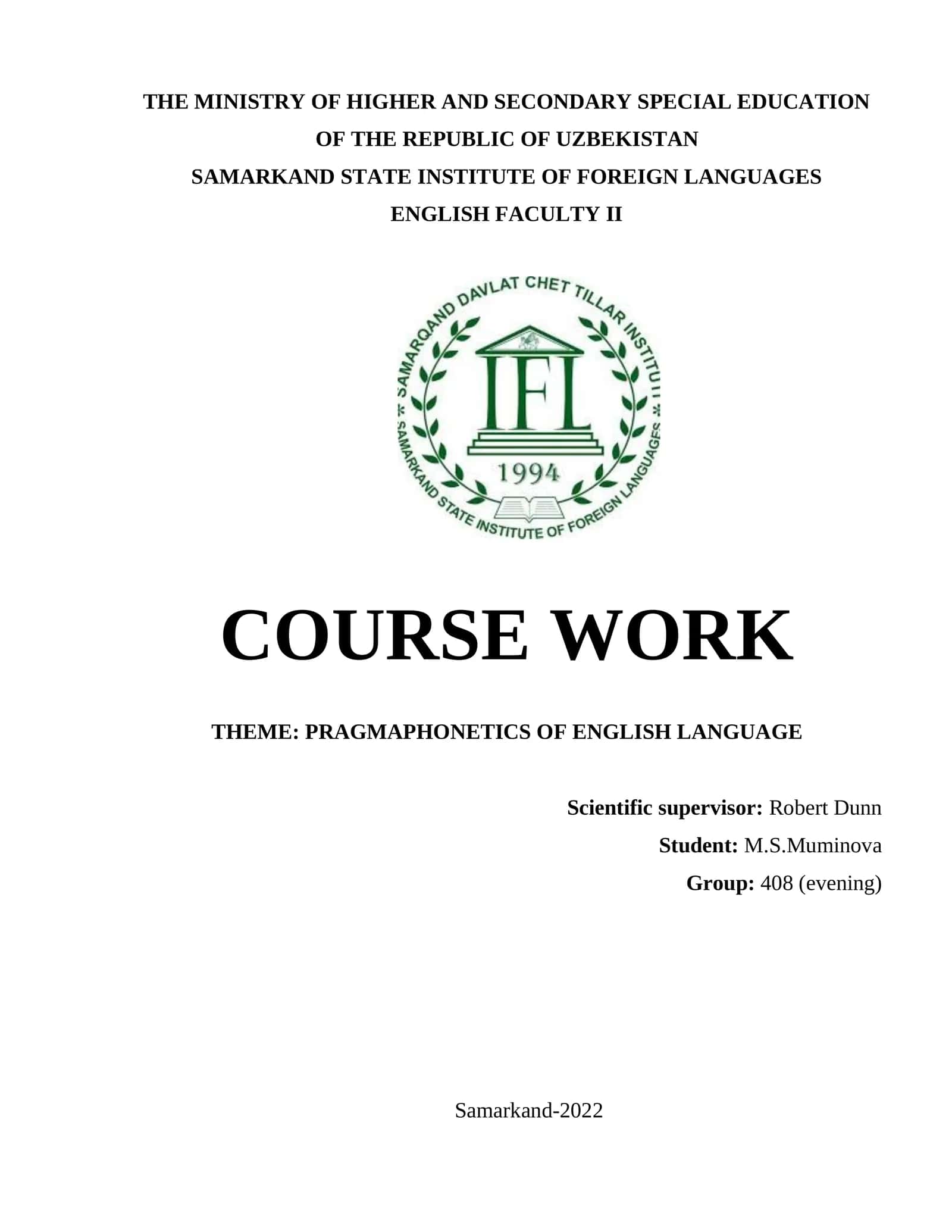 Course Work on Pragmaphonetics of English Language