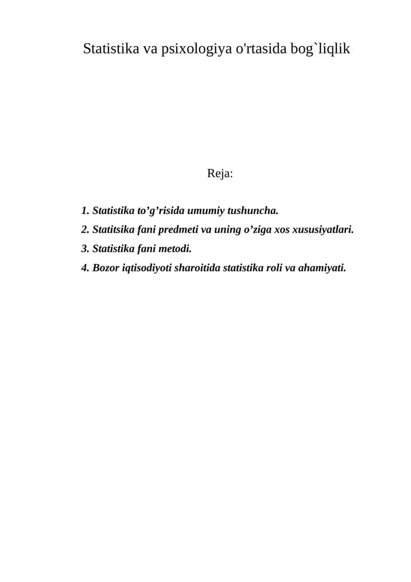 Statistika va psixologiya o'rtasida bog`liqlik