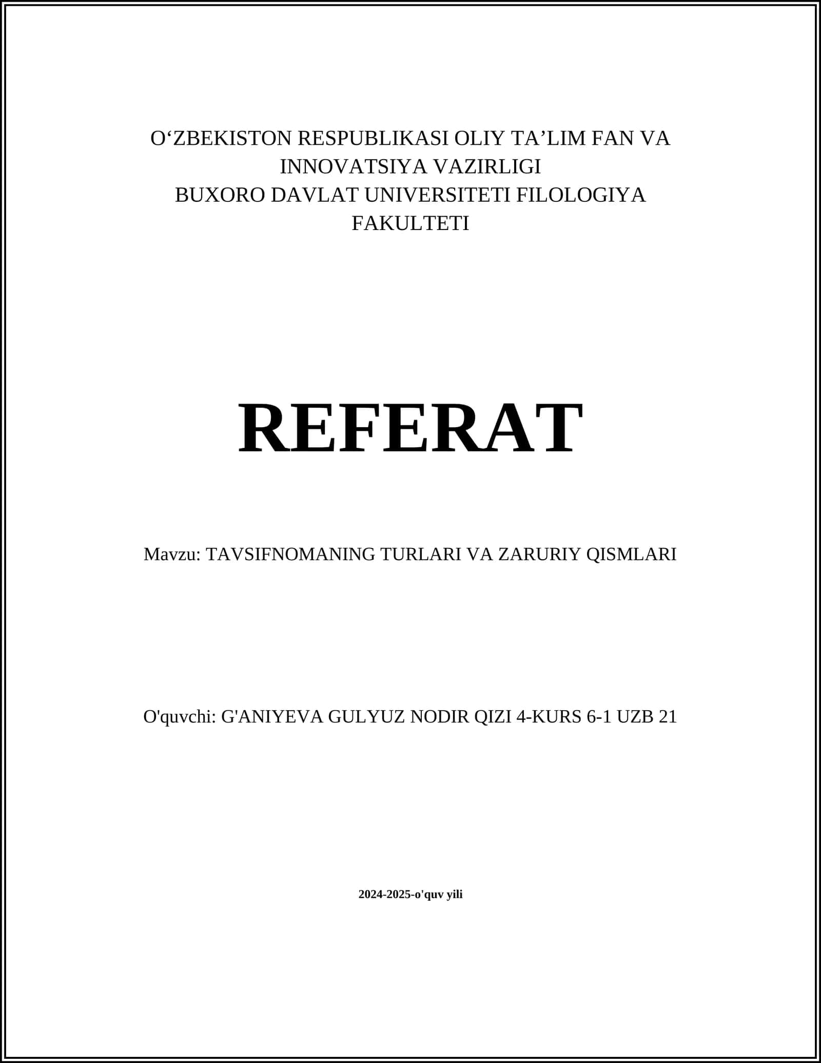 Tavsifnomalar va ularning turli xillari