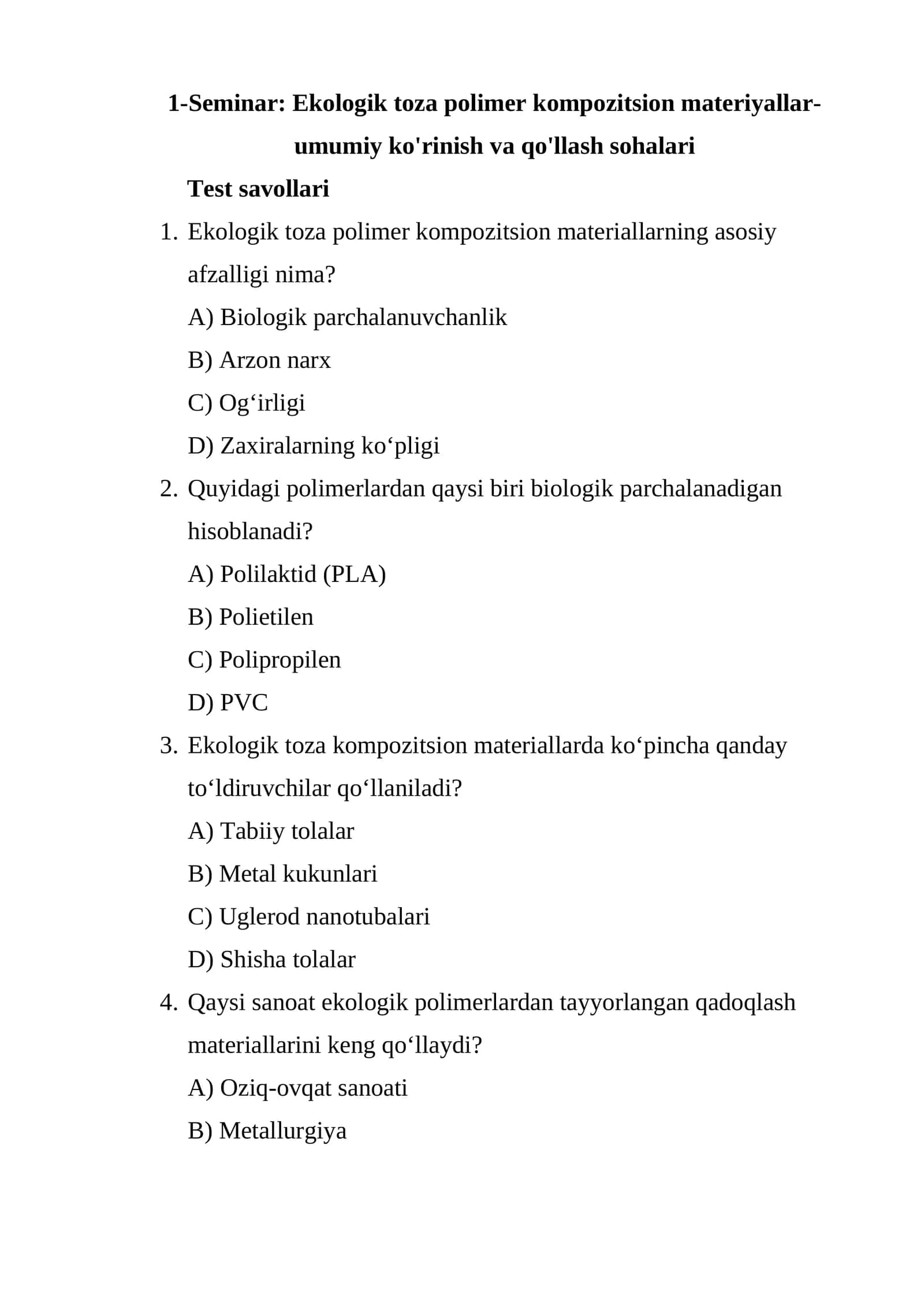Ekologik toza polimer kompozitsion materiyallar-umumiy ko'rinish va qo'llash sohalari