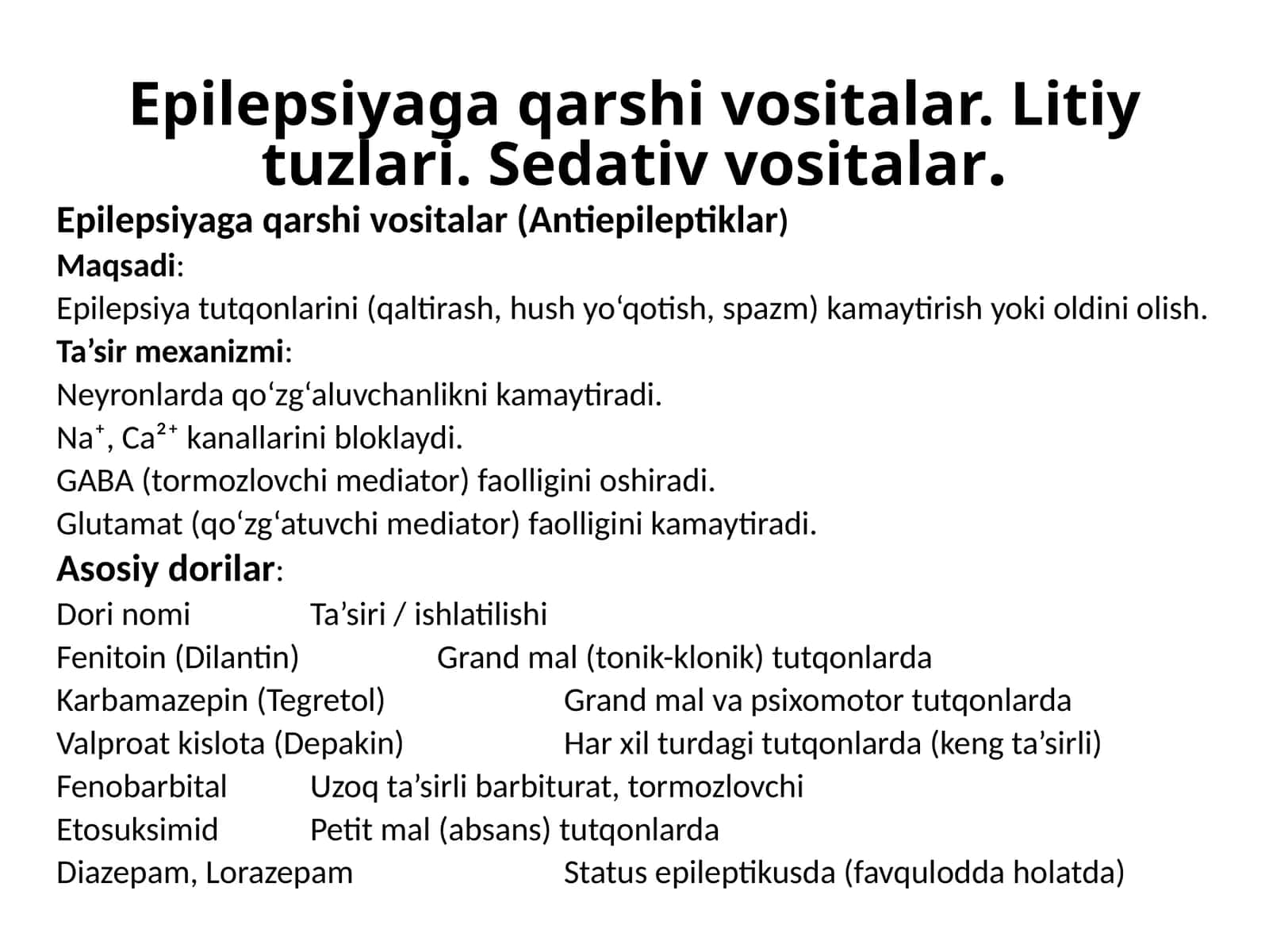 Epilepsiyaga qarshi vositalar (Antiepileptiklar)