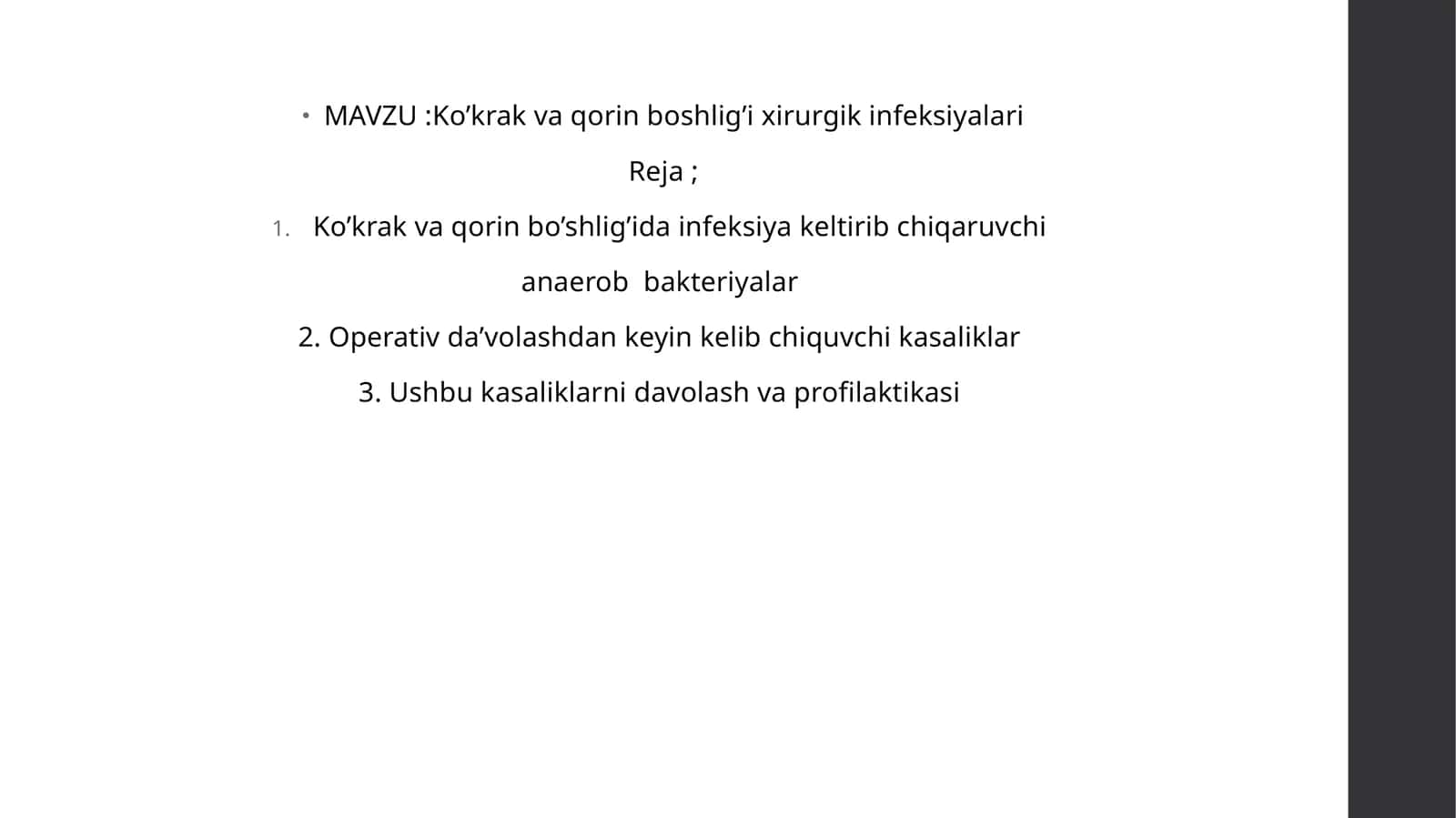 Ko’krak vaqorin boshlig’i xirurgik infeksiyalari