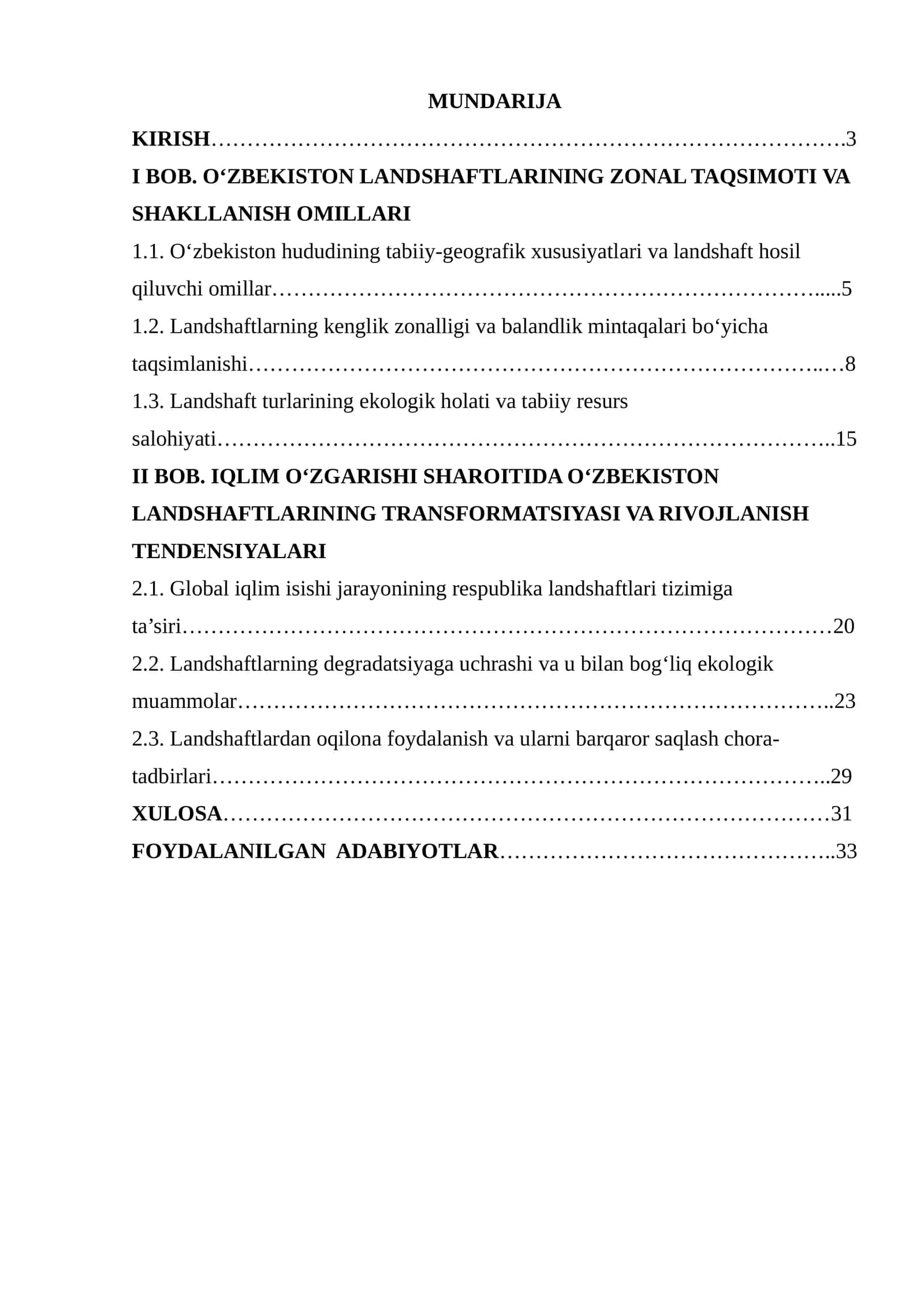 O‘zbekiston landshaftlarining zonal taqsimoti va iqlim o‘zgarishi sharoitida o‘zgarish tendensiyalari