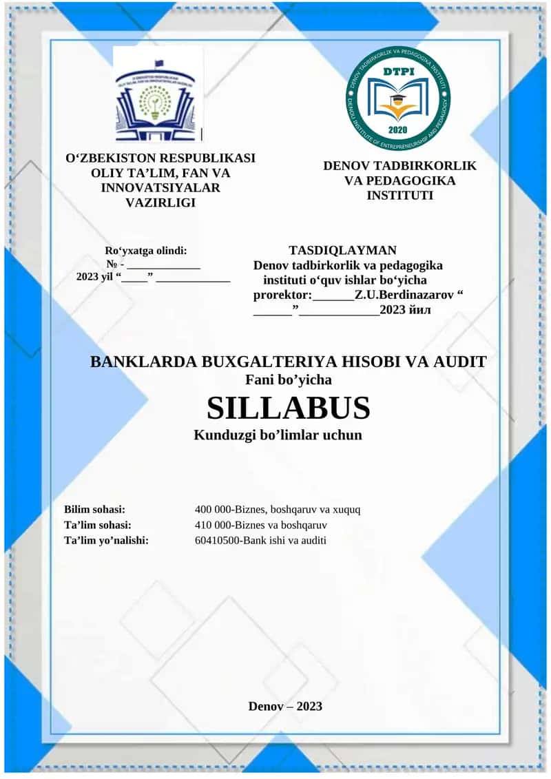 BANKLARDA BUXGALTERIYA HISOBI VA AUDIT