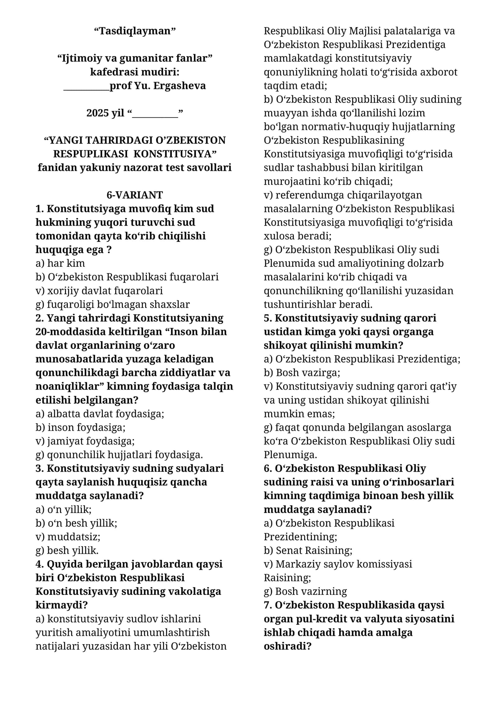 YANGI TAHRIRDAGI O’ZBEKISTON RESPUPLIKASI KONSTITUSIYA