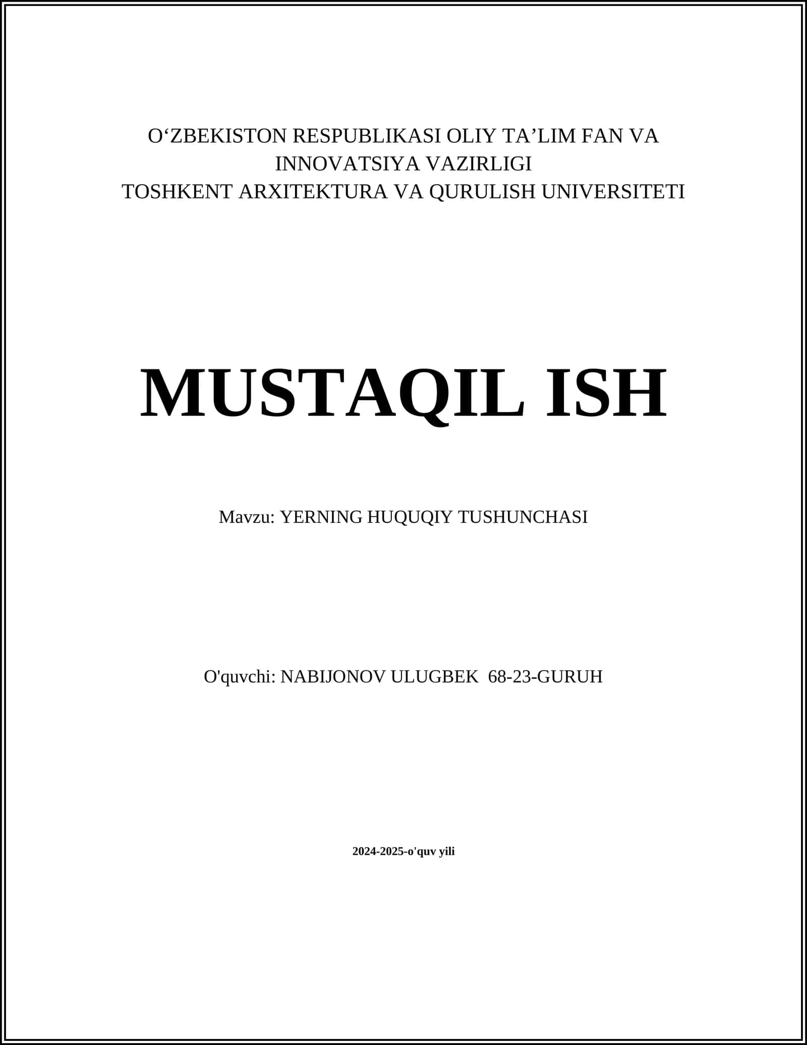 YERNING HUQUQIY TUSHUNCHASI