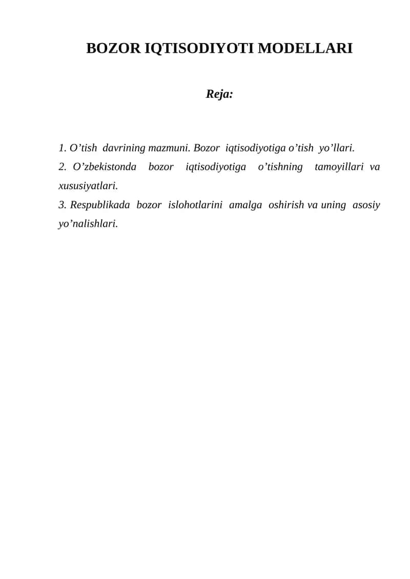 BOZOR IQTISODIYOTI MODELLARI