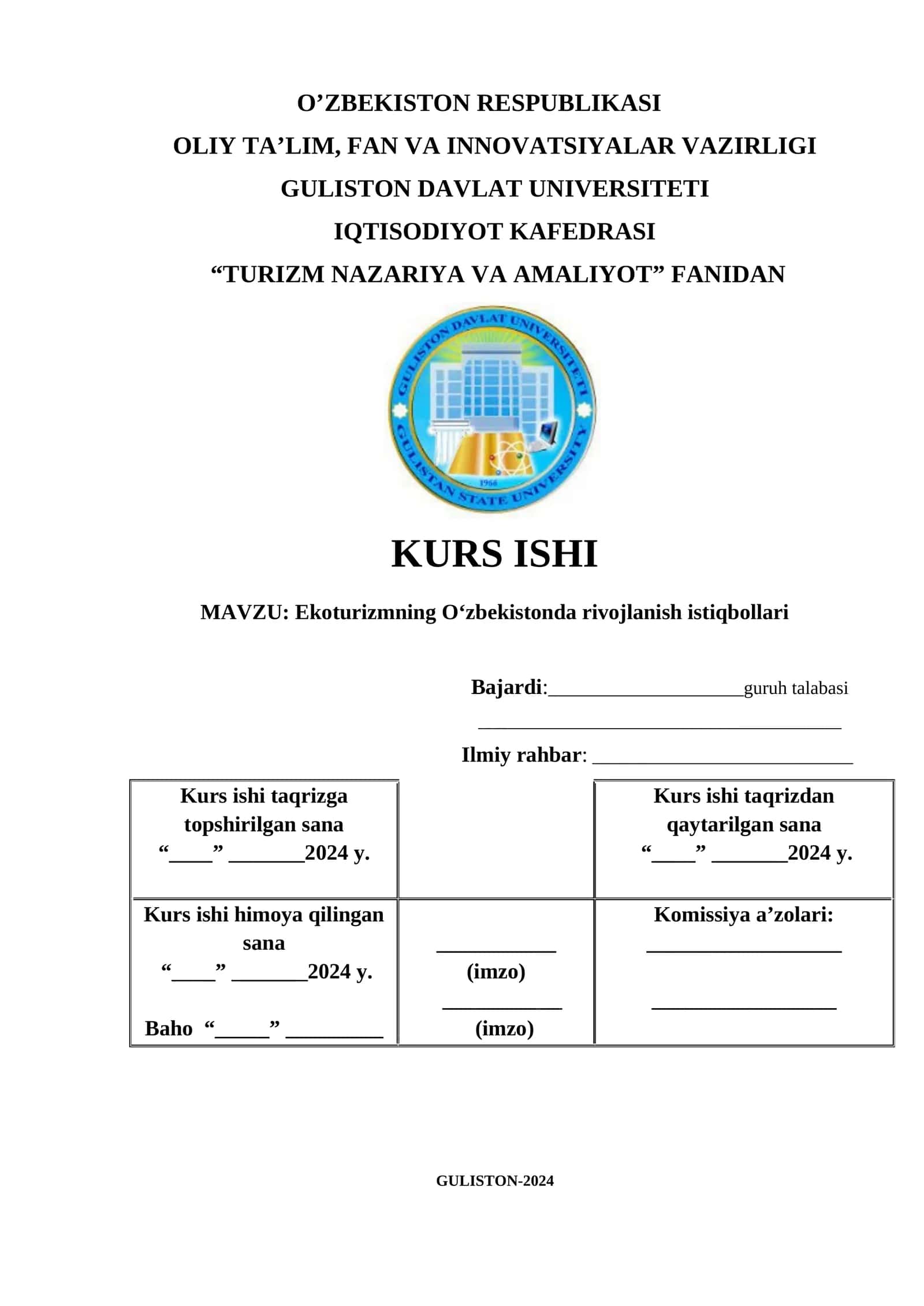 Ekoturizmning Oʻzbekistonda rivojlanish istiqbollari