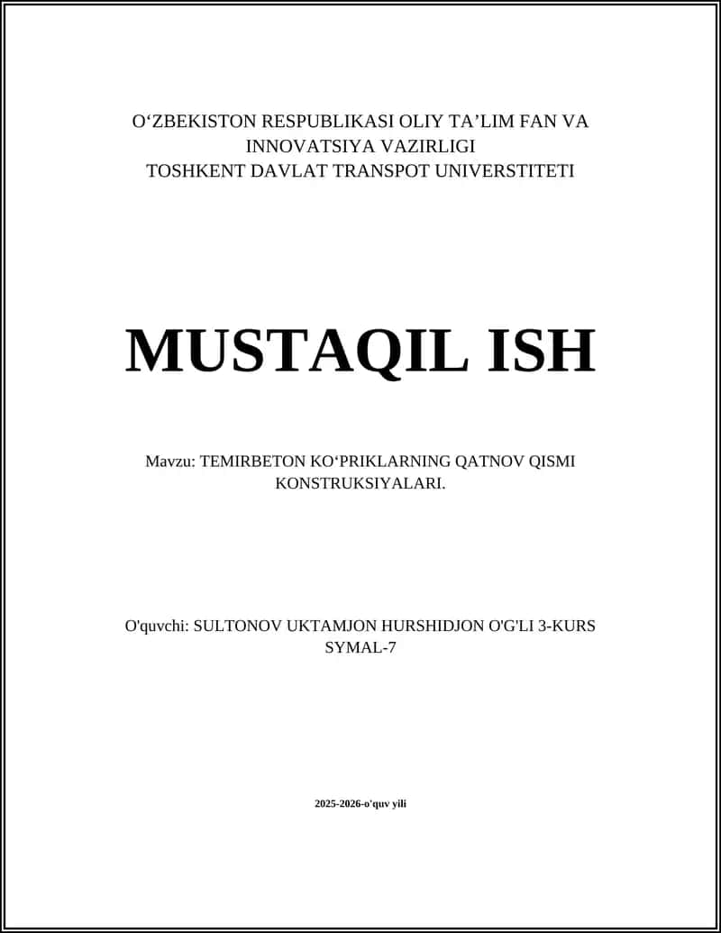 TEMIRBETON KO‘PRIKLARNING QATNOV QISMI KONSTRUKSIYALARI
