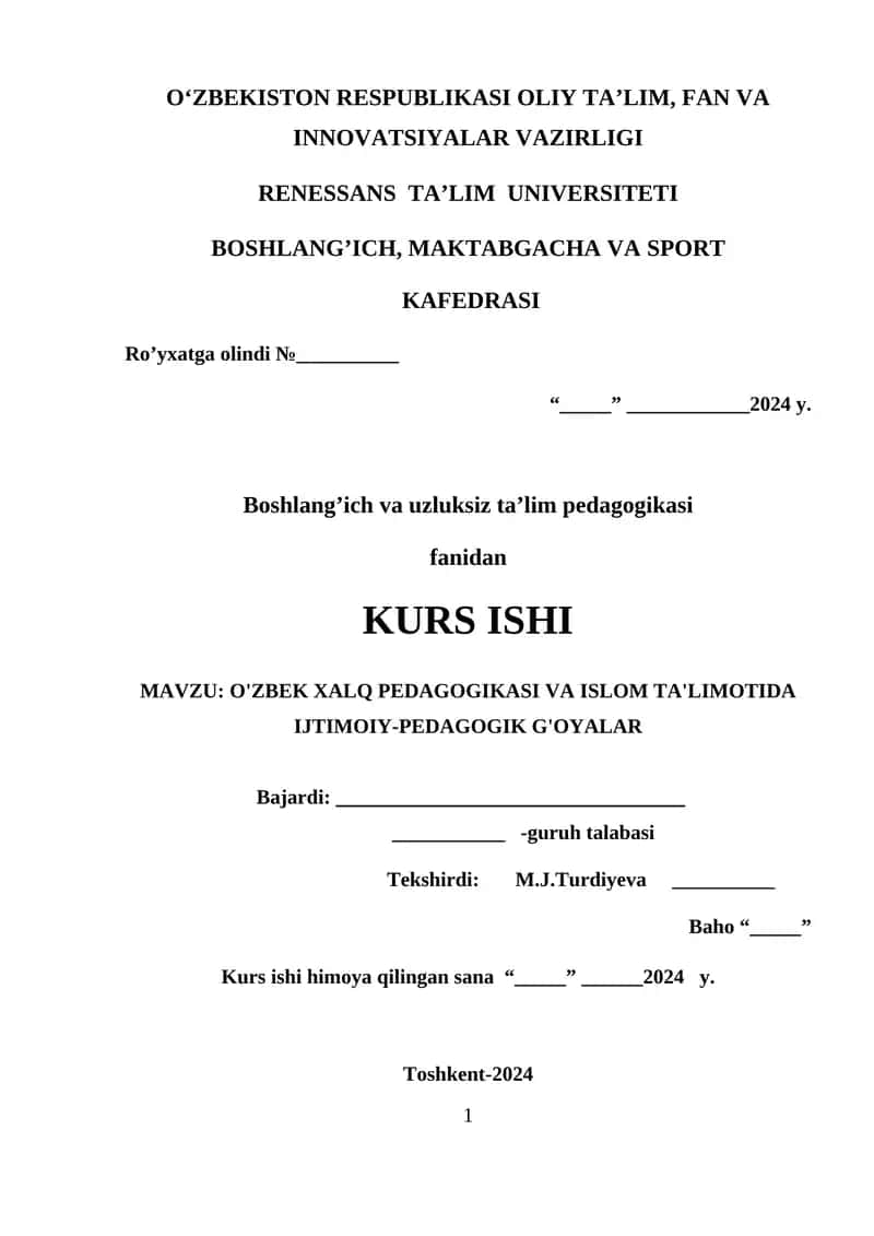 Boshlang’ich va uzluksiz ta’lim pedagogikasi